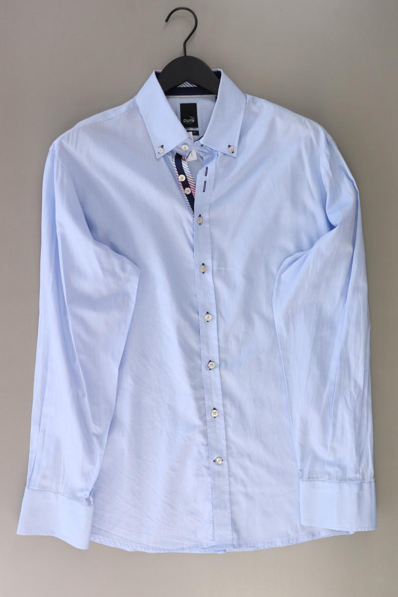Pure Hatico Langarmhemd für Herren Gr. XL blau aus Baumwolle