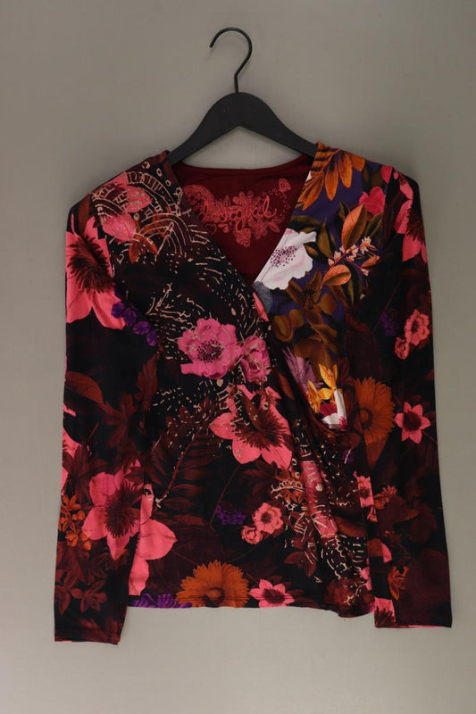 Desigual Shirt mit V-Ausschnitt Gr. XL mit Blumenmuster Langarm rot aus Viskose