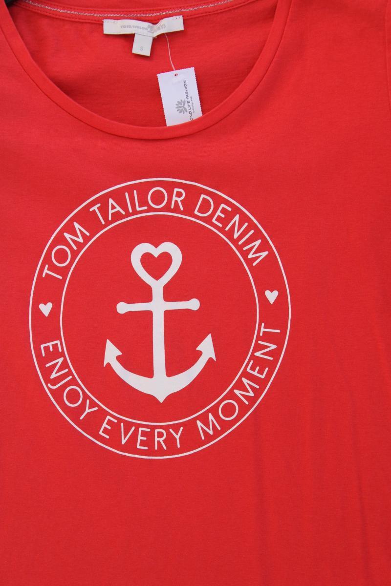 Tom Tailor (Denim) Printshirt Gr. S Kurzarm rot aus Baumwolle