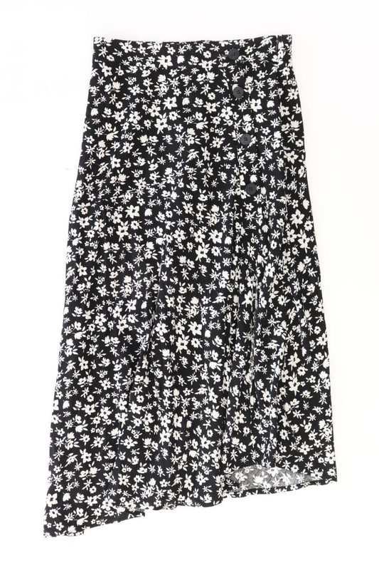 Bershka Midirock Gr. S mit Blumenmuster schwarz aus Viskose