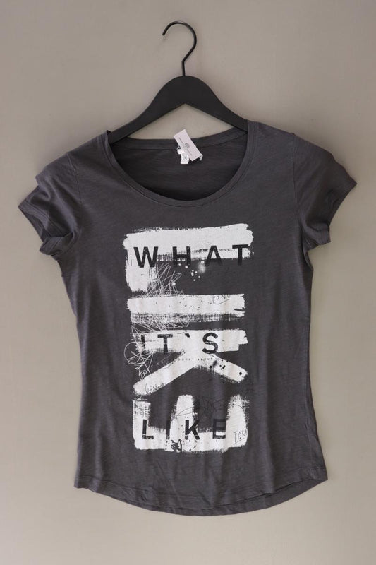 QS by s.Oliver Printshirt Gr. XS Kurzarm grau aus Baumwolle