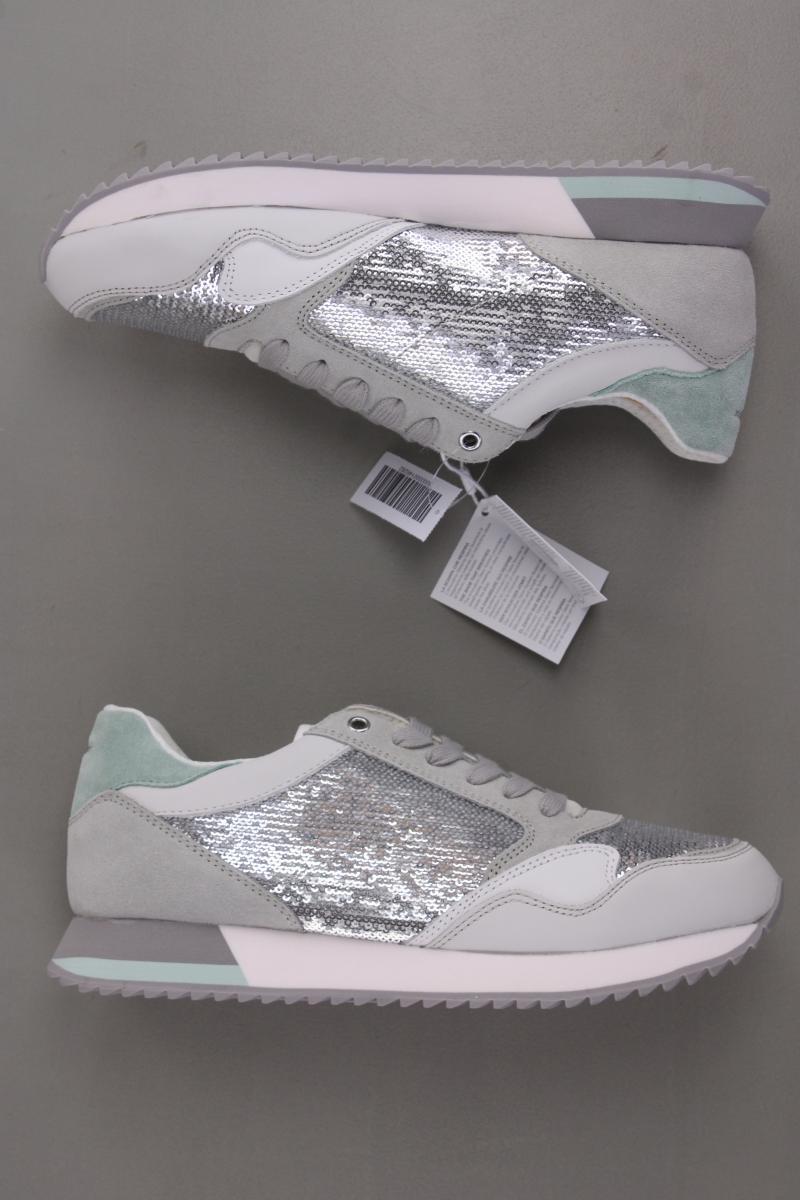 Geox Doeralea Sneaker mit Pailletten Gr. 41 neu mit Etikett grau aus Leder