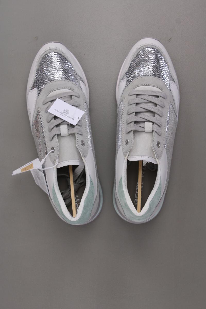 Geox Doeralea Sneaker mit Pailletten Gr. 41 neu mit Etikett grau aus Leder