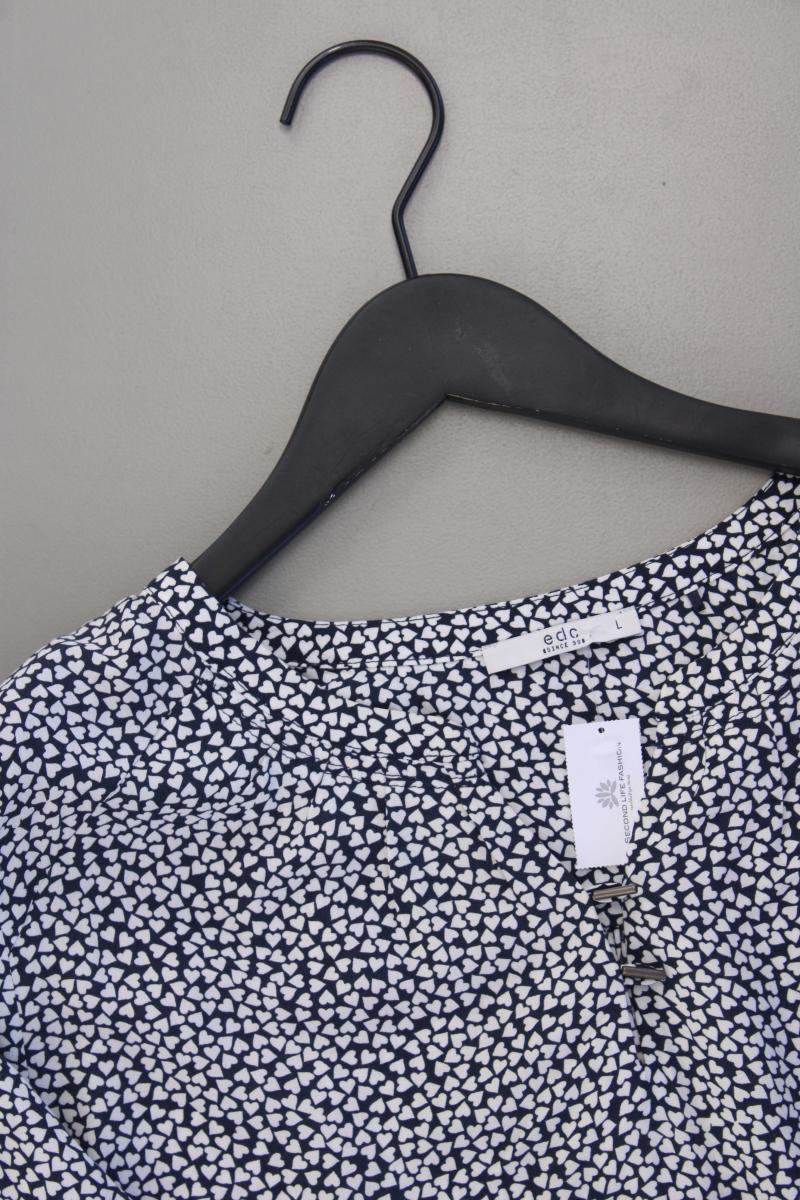edc by Esprit Bluse mit Herzmuster Gr. L Langarm blau aus Viskose