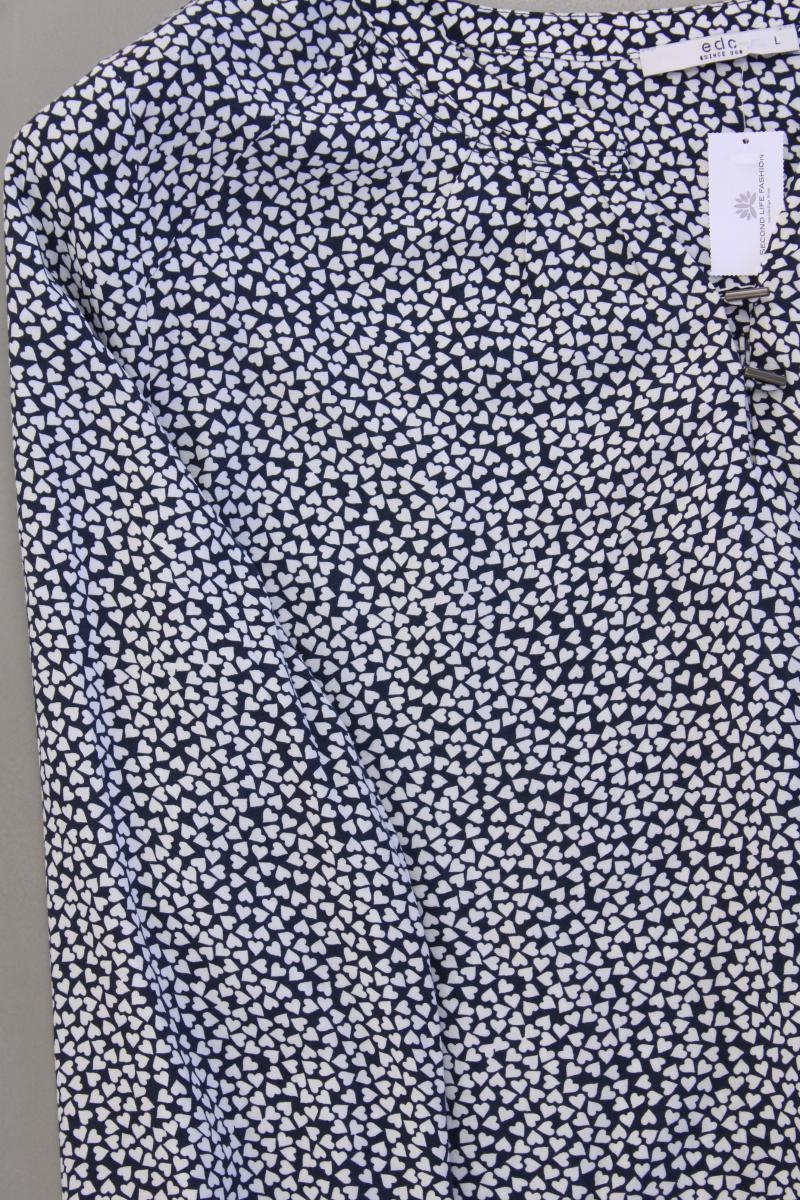 edc by Esprit Bluse mit Herzmuster Gr. L Langarm blau aus Viskose