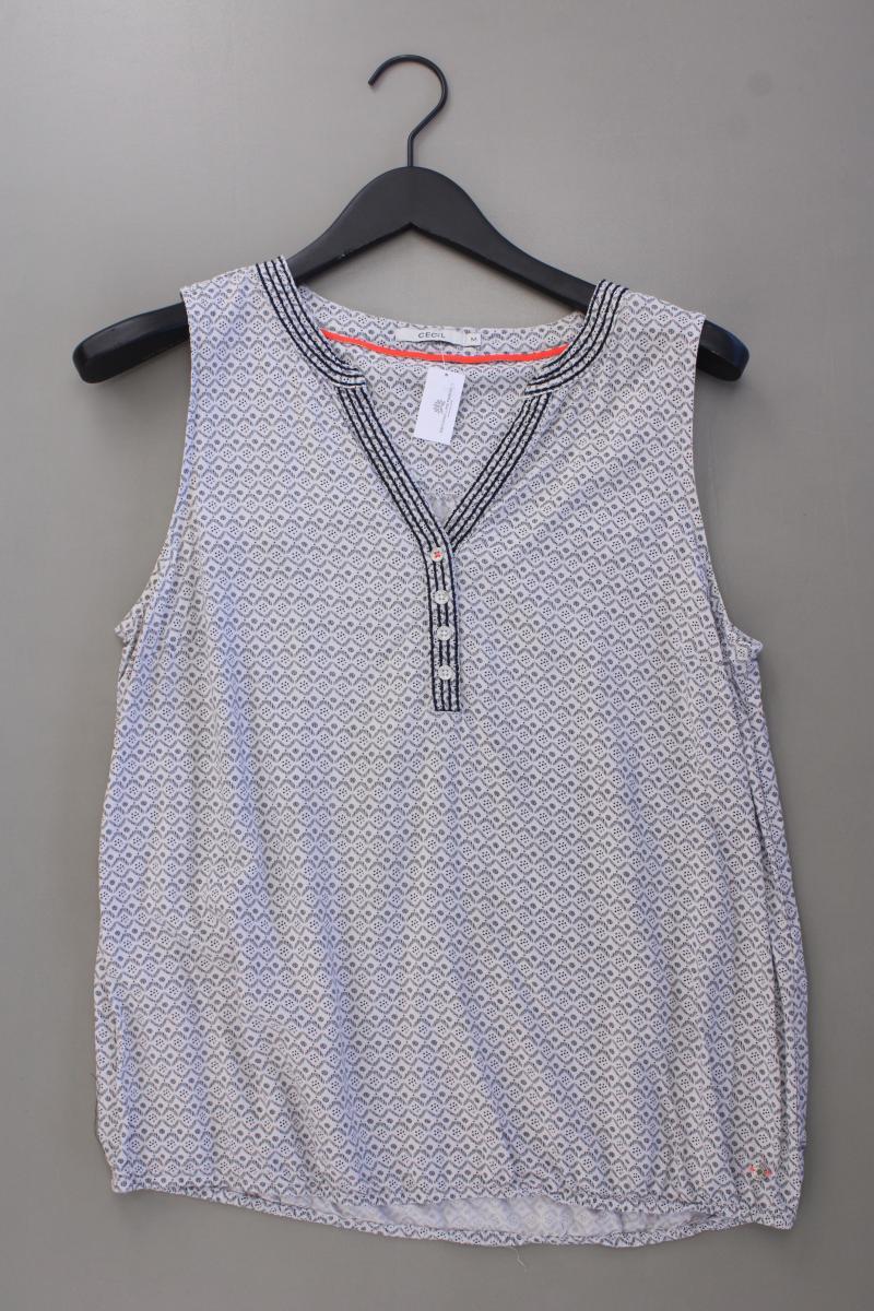Cecil Ärmellose Bluse Gr. M geometrisches Muster grau aus Viskose