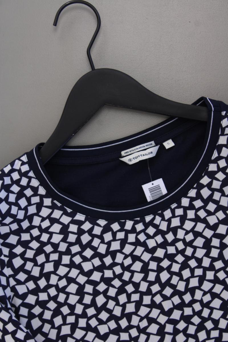 Tom Tailor Regular Bluse Gr. S geometrisches Muster 3/4 Ärmel blau aus Baumwolle