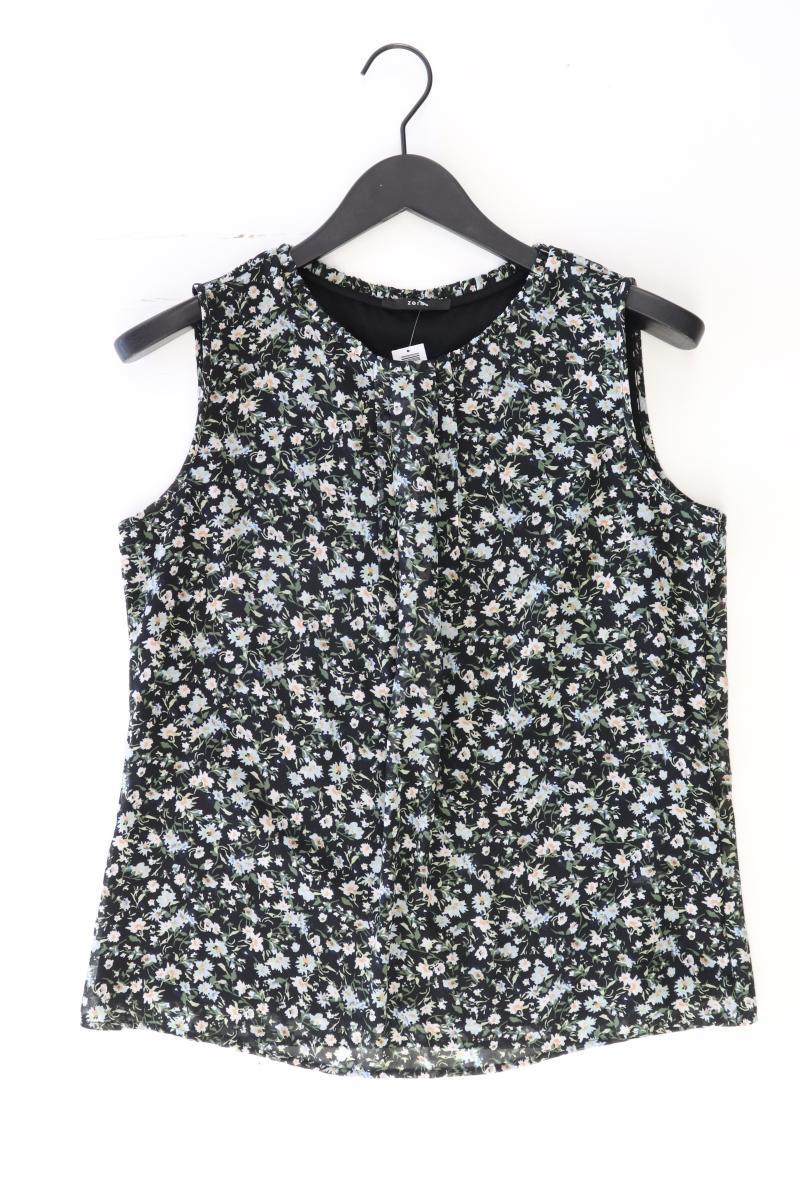 Zero Ärmellose Bluse Gr. 40 mit Blumenmuster schwarz aus Polyester