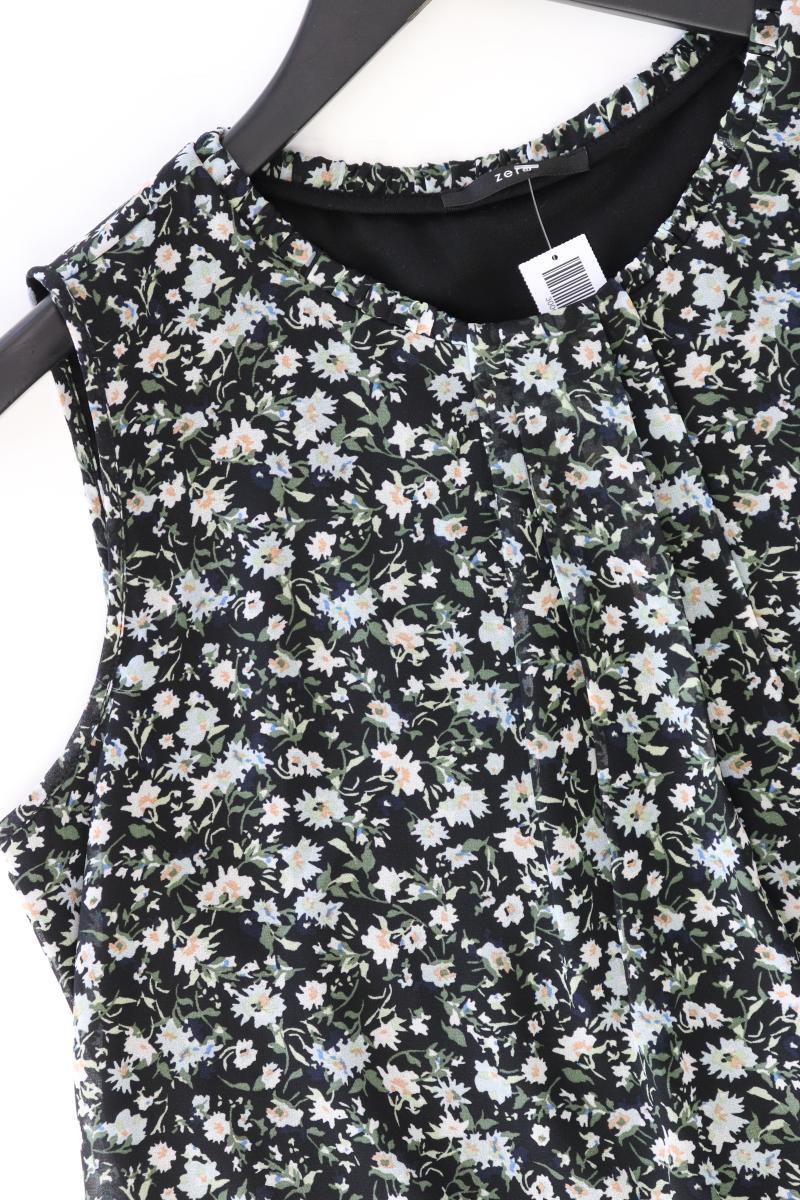 Zero Ärmellose Bluse Gr. 40 mit Blumenmuster schwarz aus Polyester