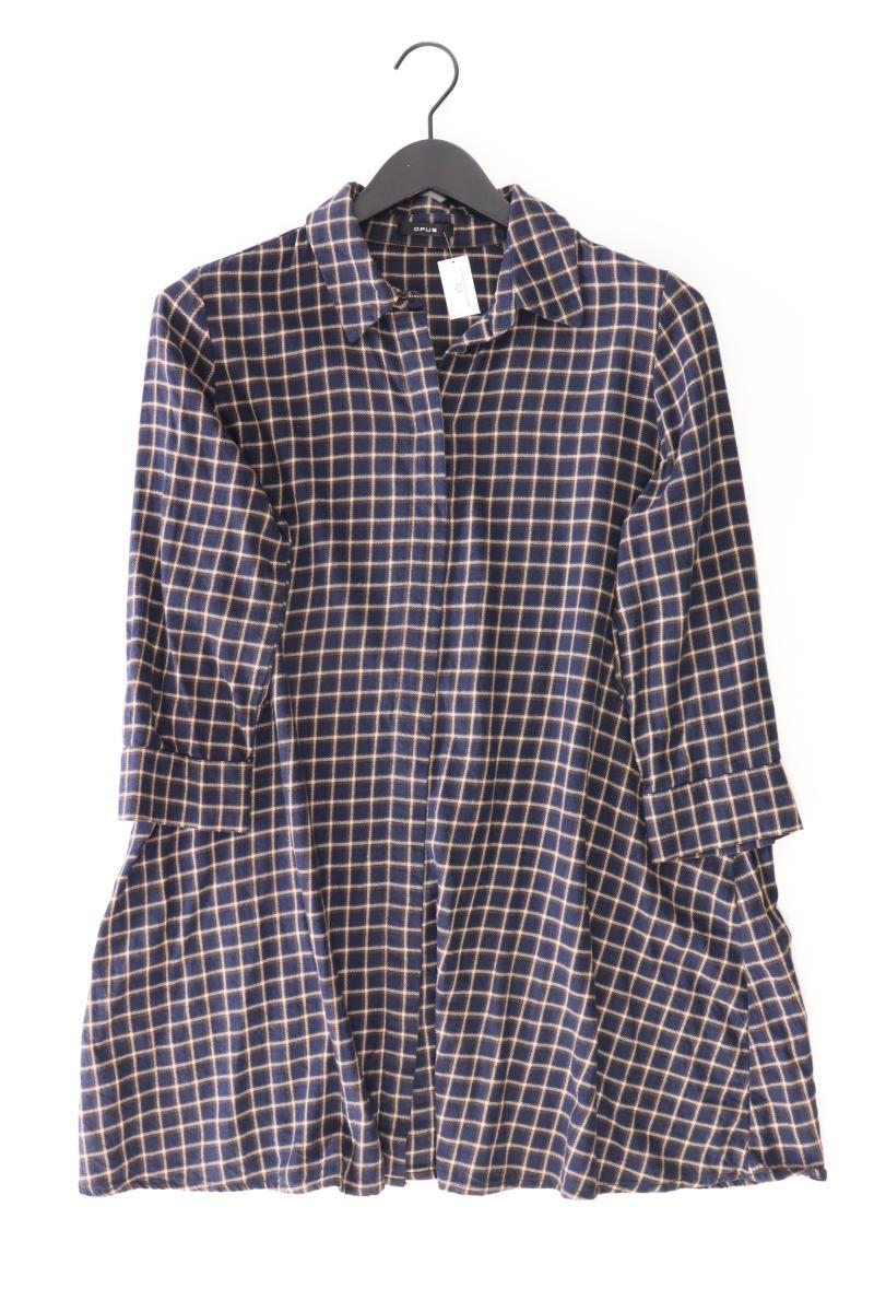 Opus "Fauta Check" Longbluse Gr. 38 kariert 3/4 Ärmel blau aus Baumwolle