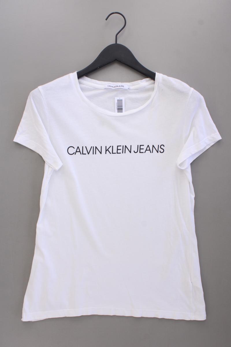 Calvin Klein Jeans T-Shirt Gr. L Kurzarm weiß aus Baumwolle