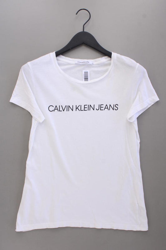 Calvin Klein Jeans T-Shirt Gr. L Kurzarm weiß aus Baumwolle