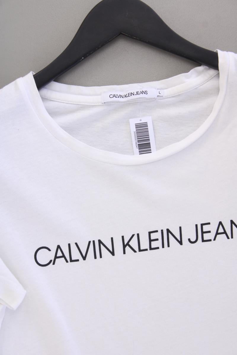 Calvin Klein Jeans T-Shirt Gr. L Kurzarm weiß aus Baumwolle