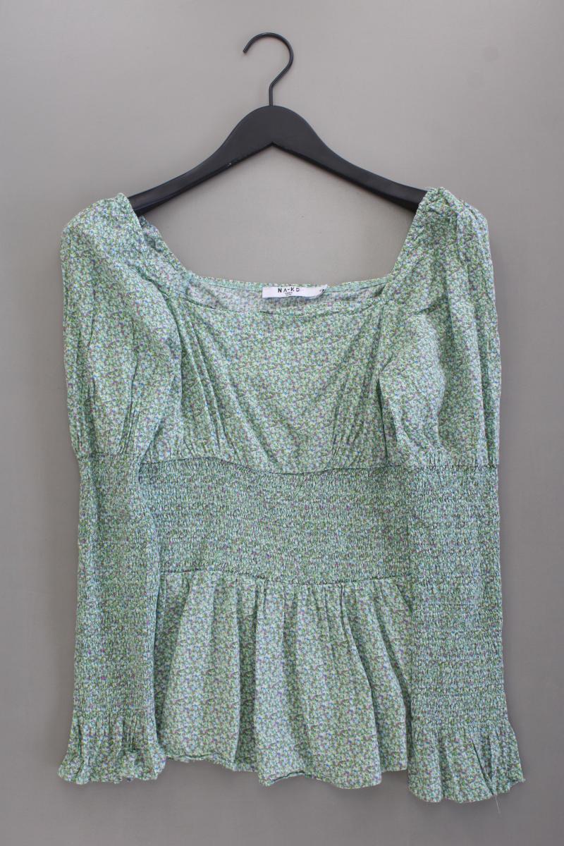 NA-KD Langarmbluse Gr. 40 mit Blumenmuster grün aus Baumwolle