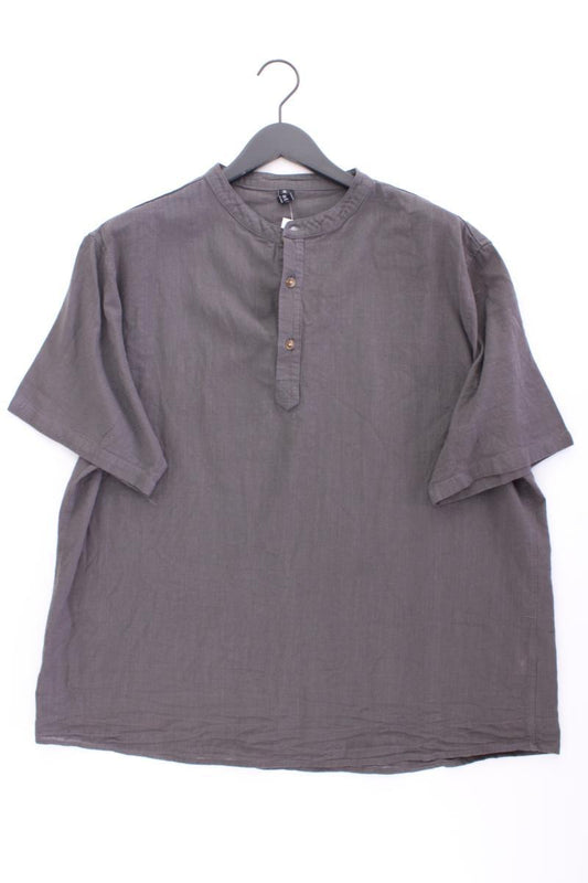 LucMatton Hemd mit Leinen für Herren Gr. XL Kurzarm grau aus Baumwolle