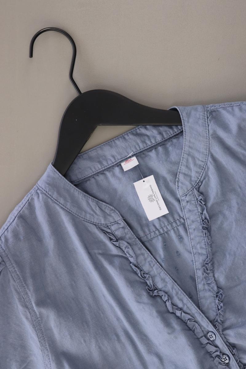 s.Oliver Rüschenbluse Gr. 44 Kurzarm blau aus Baumwolle
