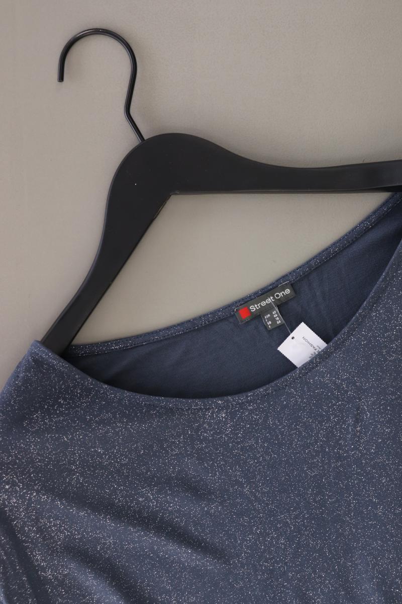 Street One T-Shirt Gr. 42 Kurzarm mit Glitzer blau aus Baumwolle