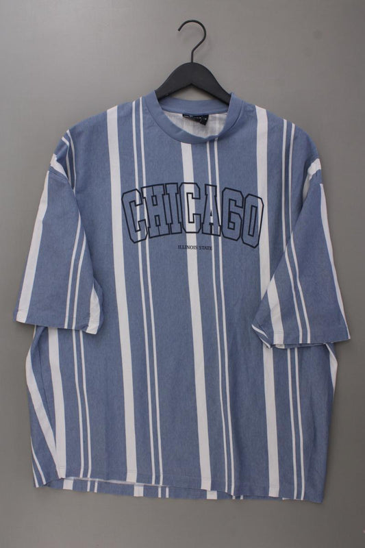Asos Oversize Shirt für Herren Gr. L gestreift Kurzarm blau aus Baumwolle