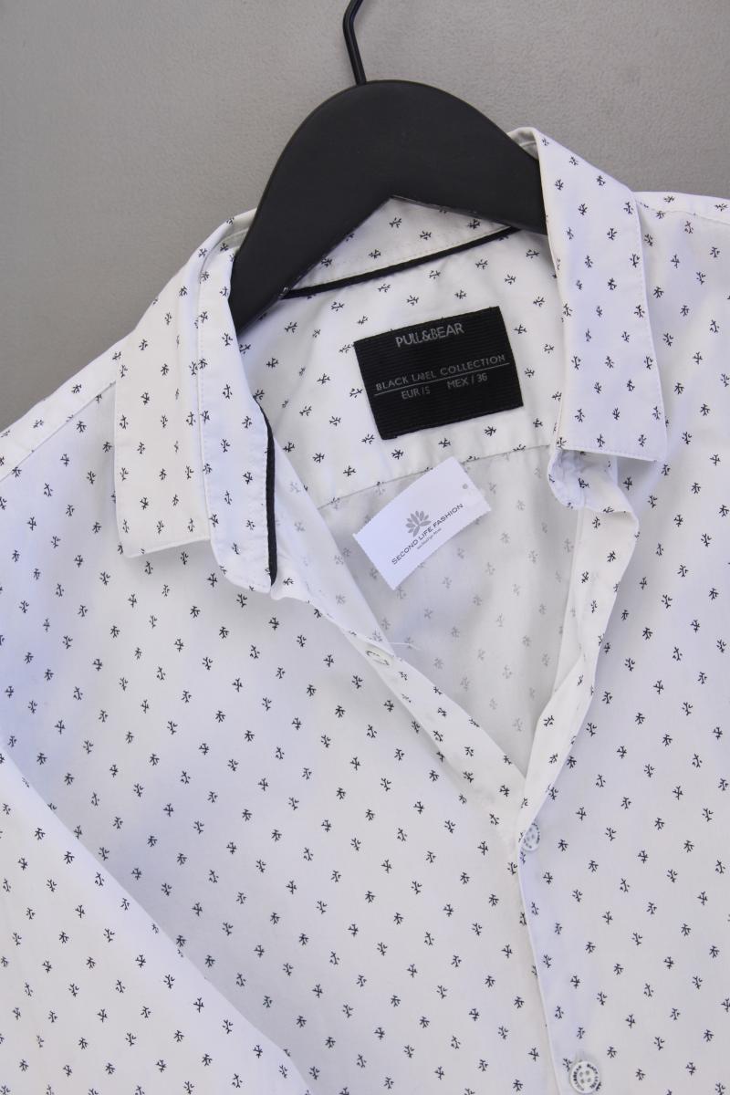 Pull&Bear Langarmhemd für Herren Gr. S weiß aus Baumwolle