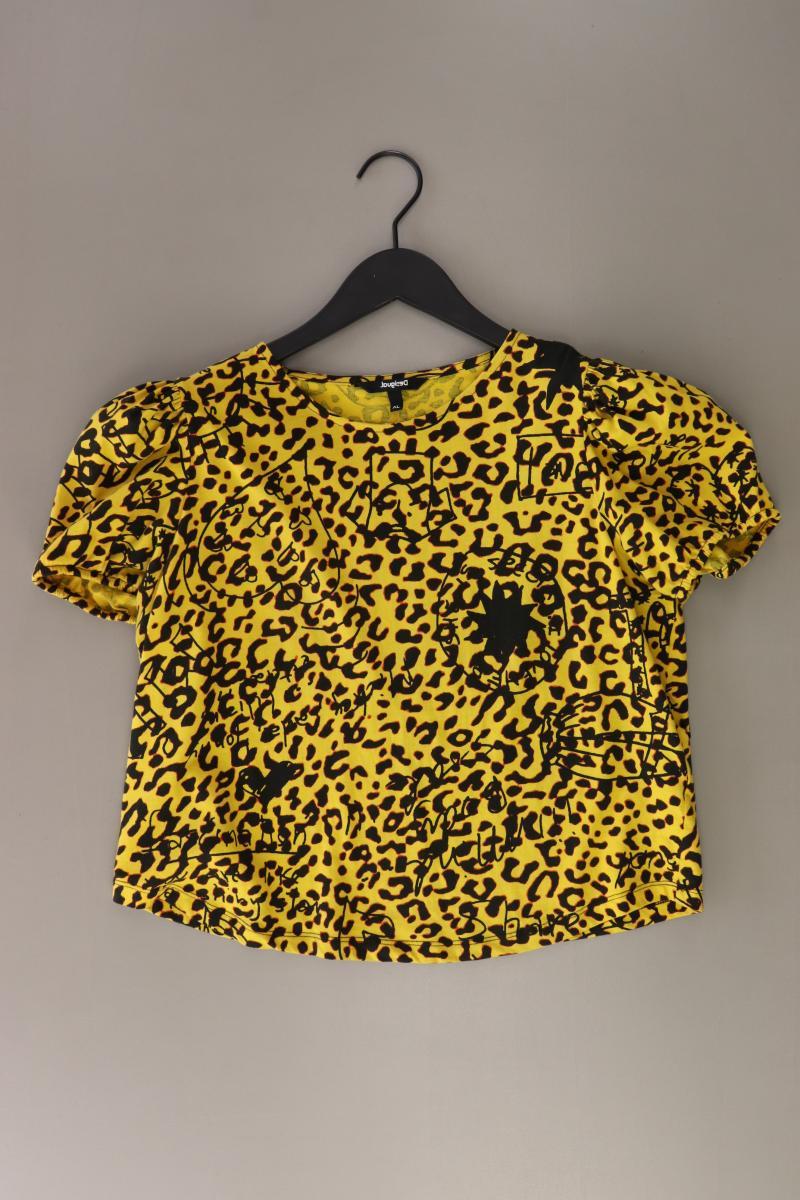 Desigual Cropped Shirt Gr. XL mit Tierdruck Kurzarm gelb aus Baumwolle