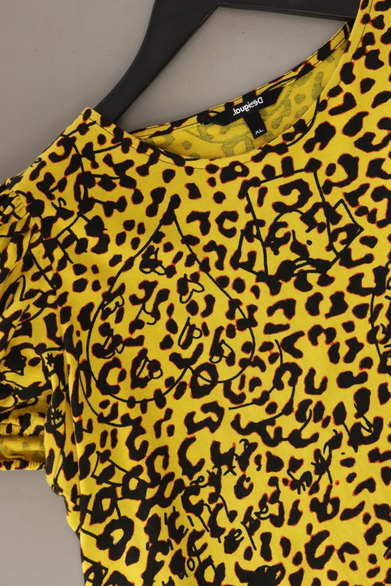 Desigual Cropped Shirt Gr. XL mit Tierdruck Kurzarm gelb aus Baumwolle
