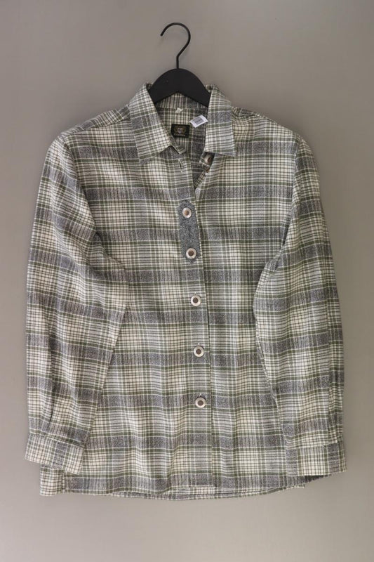 OS Trachten Karobluse Gr. 40 kariert Langarm Vintage olivgrün aus Baumwolle