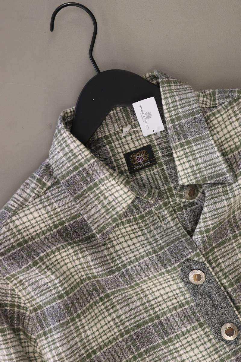 OS Trachten Karobluse Gr. 40 kariert Langarm Vintage olivgrün aus Baumwolle