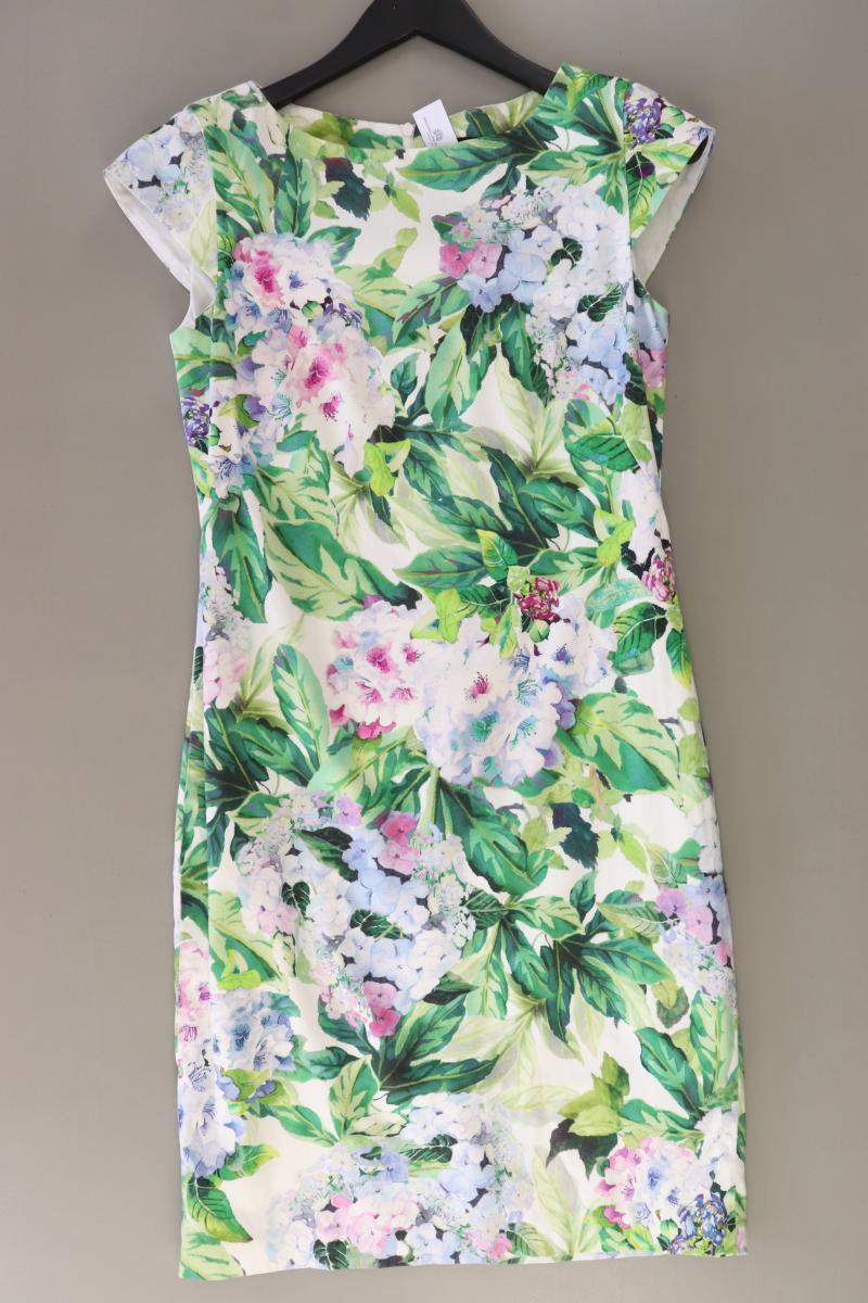 Hallhuber Bleistiftkleid Gr. 36 mit Blumenmuster Kurzarm grün aus Baumwolle