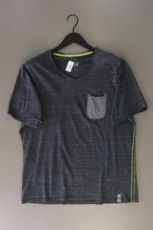 s.Oliver Shirt mit V-Ausschnitt für Herren Gr. XL Kurzarm grau aus Baumwolle
