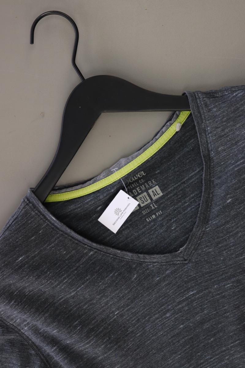 s.Oliver Shirt mit V-Ausschnitt für Herren Gr. XL Kurzarm grau aus Baumwolle
