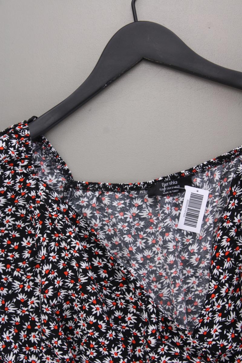 Bershka Wickelbluse Gr. S mit Blumenmuster Langarm schwarz