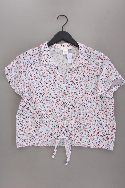 Urban Romantics Cropped Bluse Gr. L mit Blumenmuster Kurzarm weiß aus Baumwolle