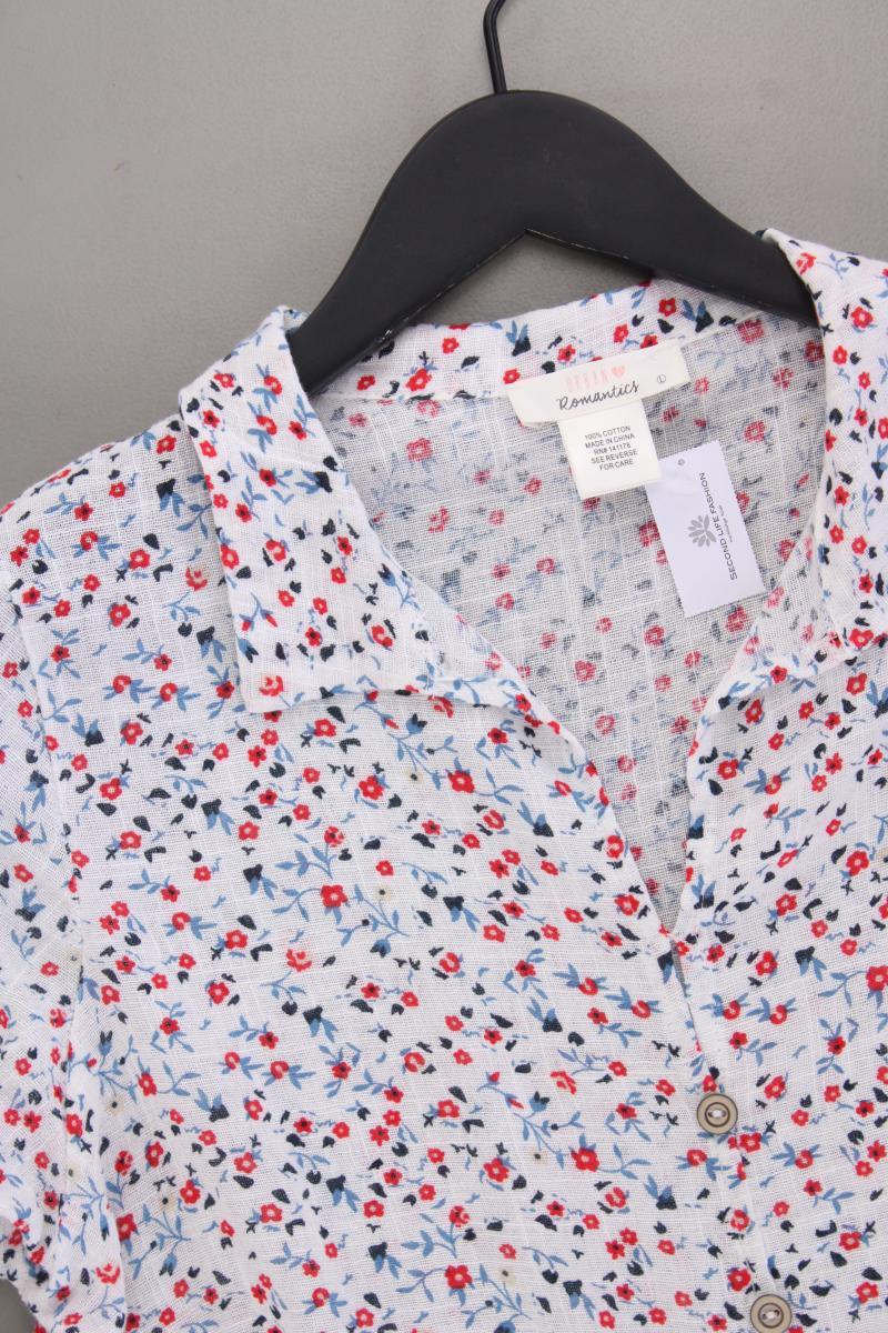 Urban Romantics Cropped Bluse Gr. L mit Blumenmuster Kurzarm weiß aus Baumwolle