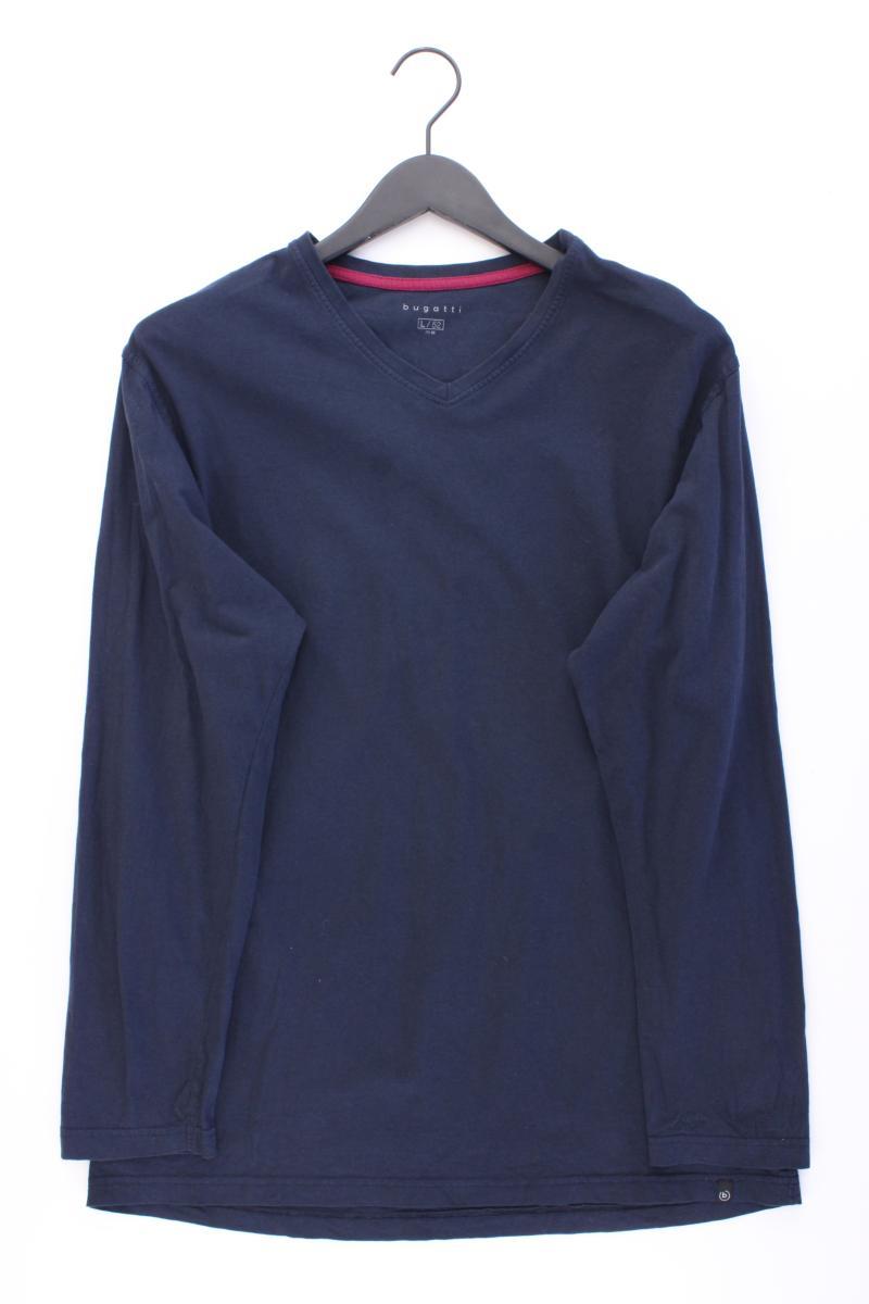 Bugatti Shirt mit V-Ausschnitt für Herren Gr. 52 Langarm blau aus Baumwolle