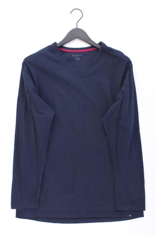Bugatti Shirt mit V-Ausschnitt für Herren Gr. 52 Langarm blau aus Baumwolle