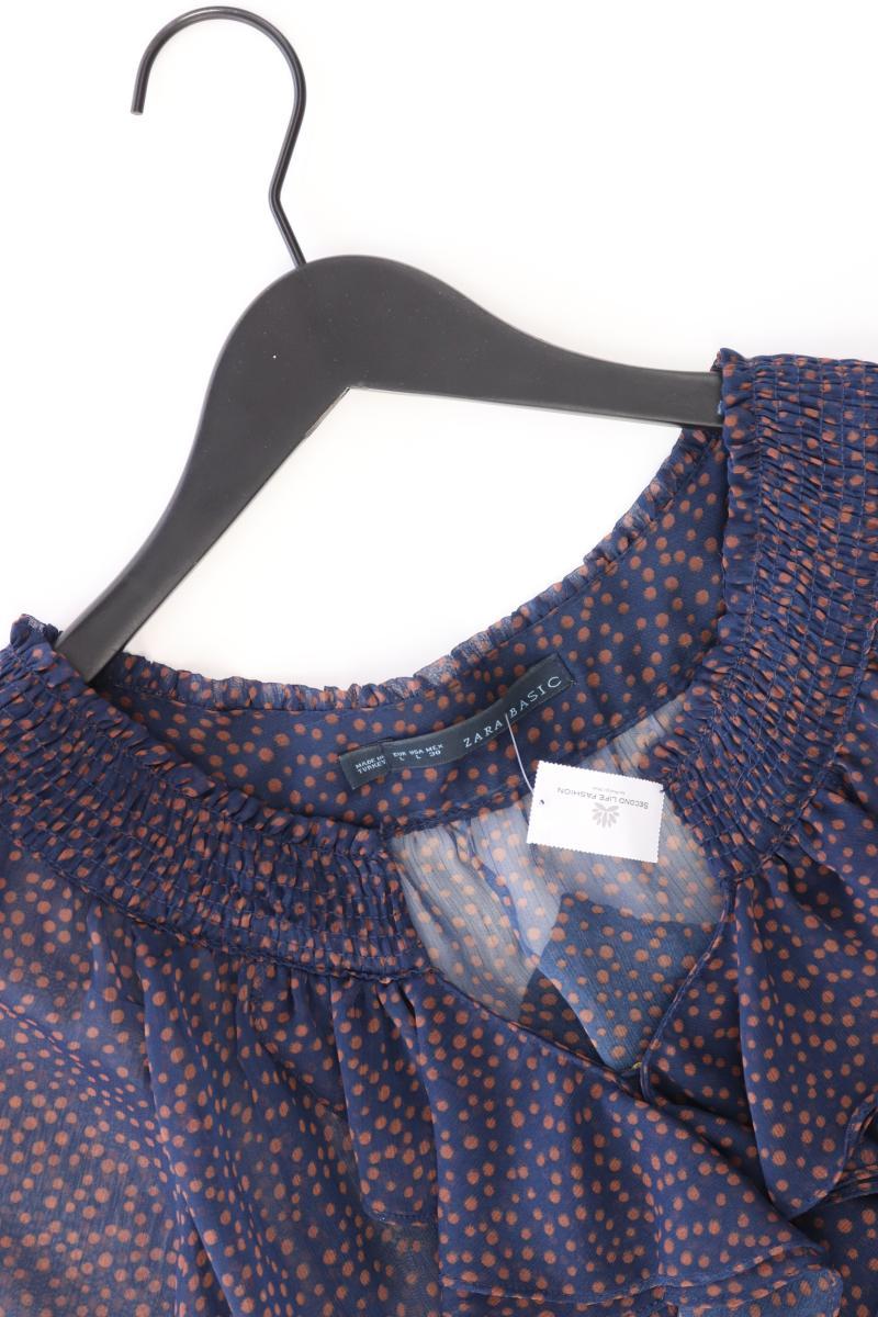 Zara Regular Bluse Gr. L gepunktet 3/4 Ärmel blau aus Polyester