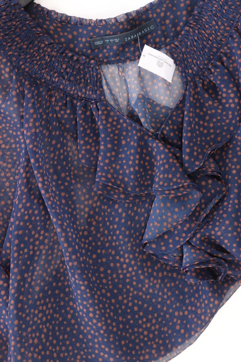 Zara Regular Bluse Gr. L gepunktet 3/4 Ärmel blau aus Polyester