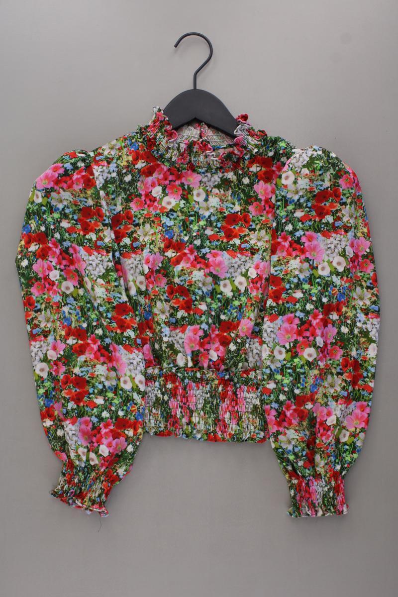 Zara Crop Bluse Gr. S mit Blumenmuster Langarm mehrfarbig aus Polyester