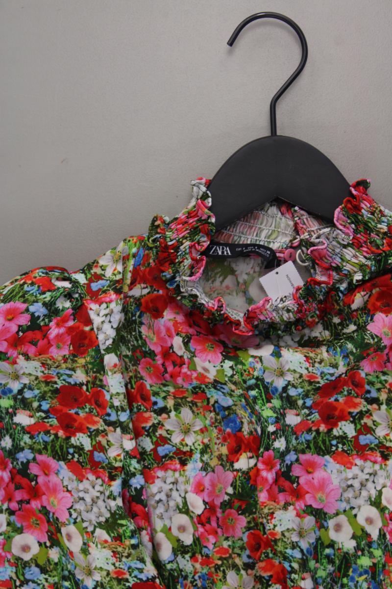 Zara Crop Bluse Gr. S mit Blumenmuster Langarm mehrfarbig aus Polyester