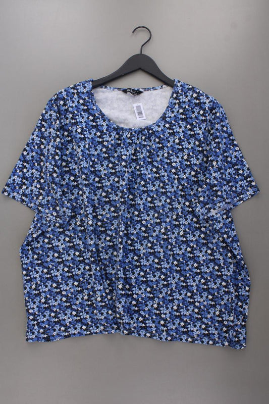 Ulla Popken Printshirt Gr. 58/60 mit Blumenmuster Kurzarm blau aus Baumwolle