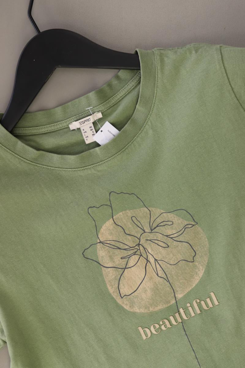 Esprit Printshirt Gr. XS Kurzarm olivgrün aus Baumwolle