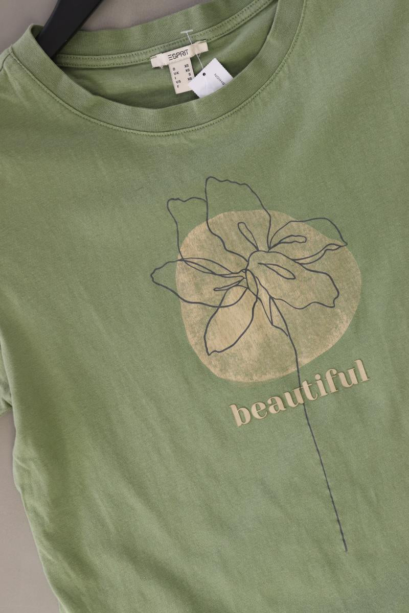 Esprit Printshirt Gr. XS Kurzarm olivgrün aus Baumwolle