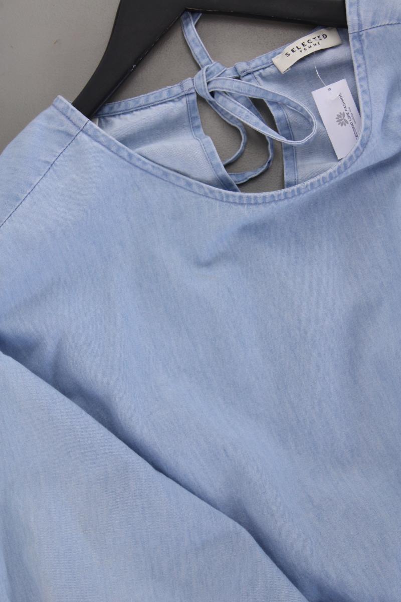Selected Femme Midikleid Gr. 44 neuwertig 3/4 Ärmel blau aus Baumwolle