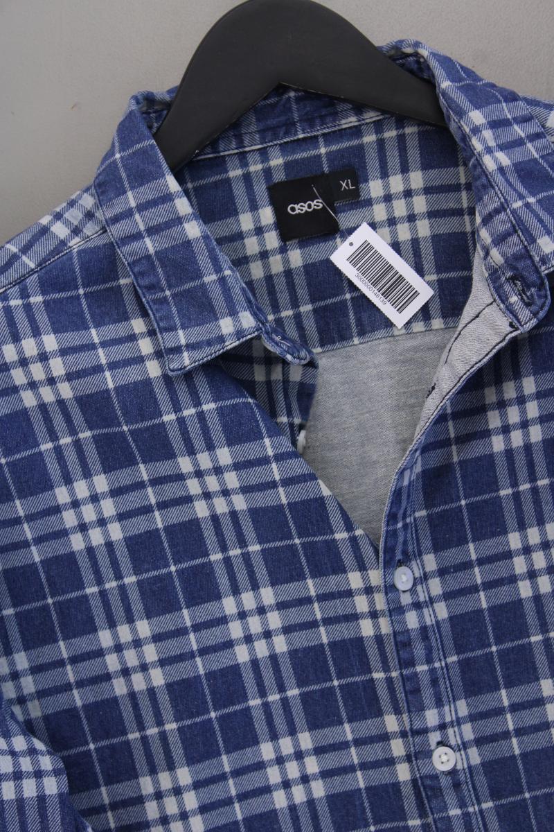Asos Karohemd für Herren Gr. XL kariert Langarm blau aus Baumwolle