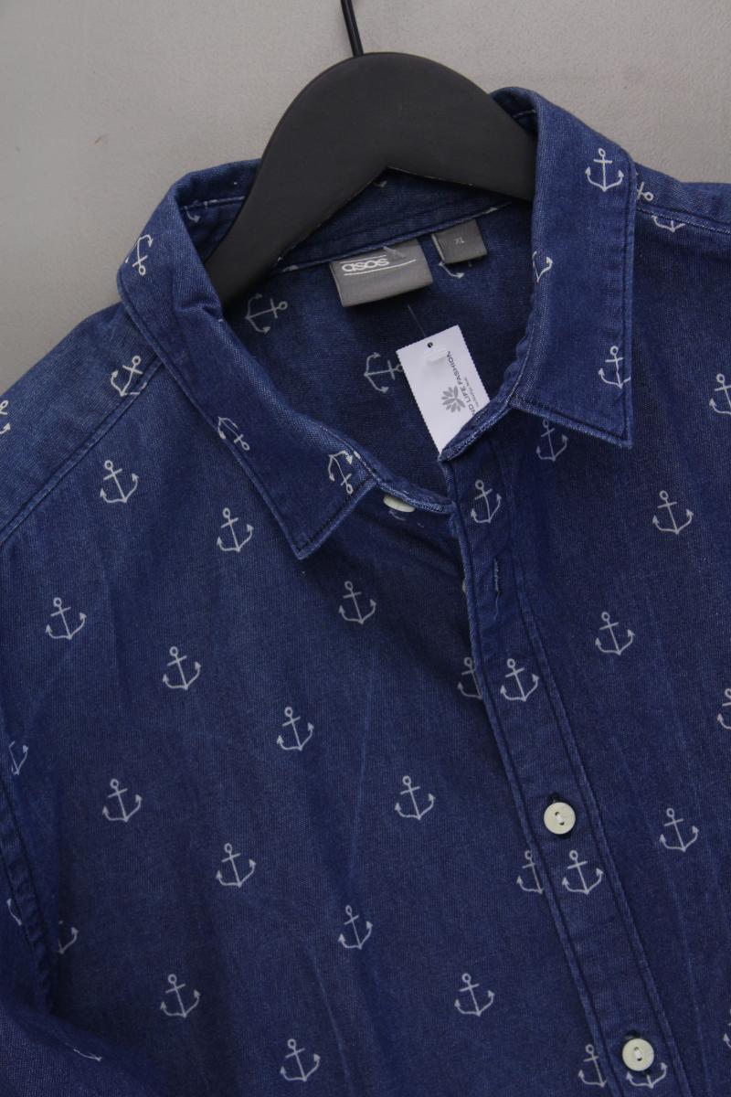Asos Hemd mit Ankermuster für Herren Gr. XL Langarm blau aus Baumwolle
