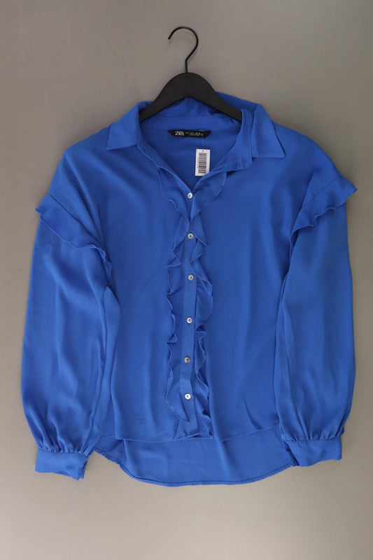 Zara Rüschenbluse Gr. L Langarm blau aus Polyester