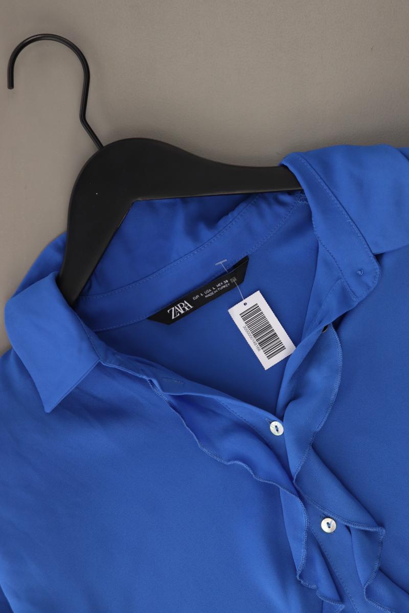Zara Rüschenbluse Gr. L Langarm blau aus Polyester