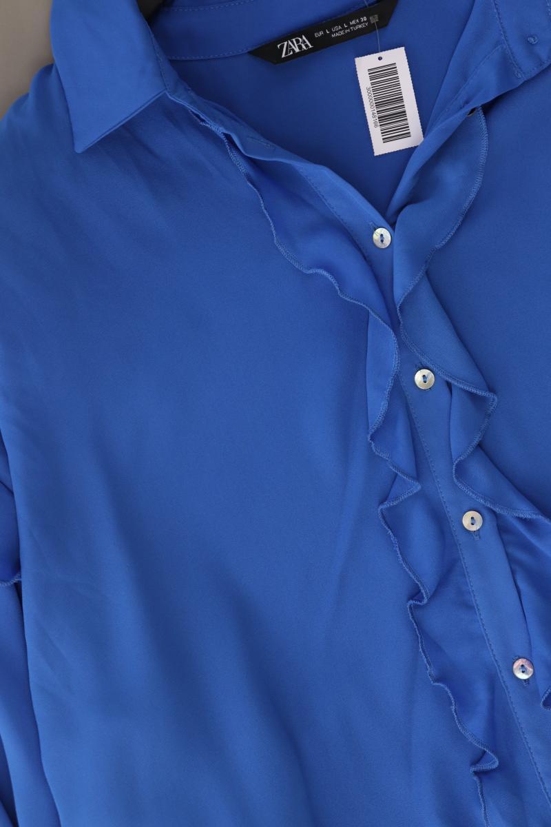 Zara Rüschenbluse Gr. L Langarm blau aus Polyester