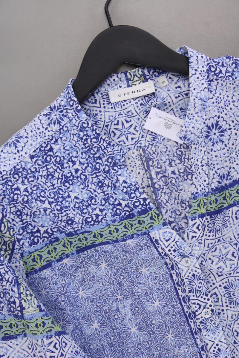 Eterna Classic Bluse Gr. 40 3/4 Ärmel blau aus Baumwolle