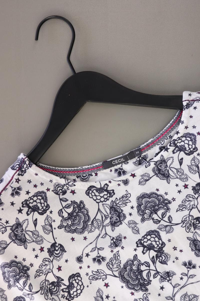 Cecil Printshirt Gr. M mit Blumenmuster Kurzarm blau aus Baumwolle